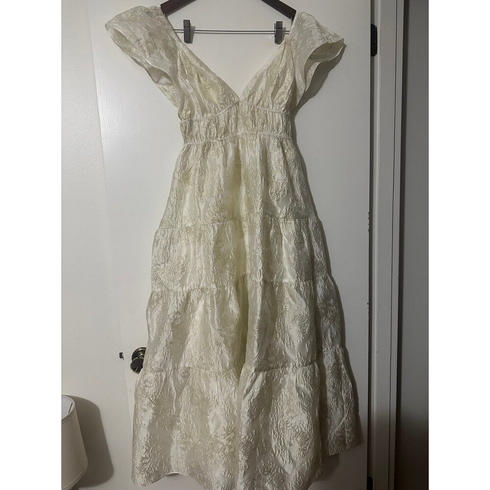 NWT Altar’d State Athena Shimmer Maxi Dress Cream-Gold Women’s Size Small - Picture 5 of 8